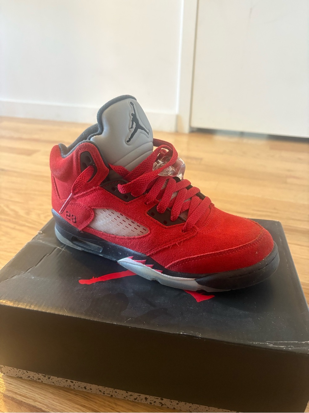 Jordan Kids Red and Gray Suede Sneaker